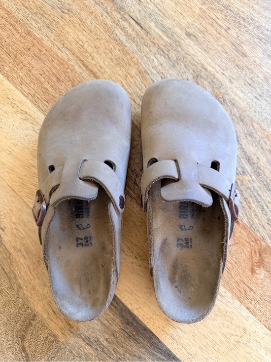 Birkenstock Shoes - Birkenstock Taupe Suede Boston Clogs - Women's